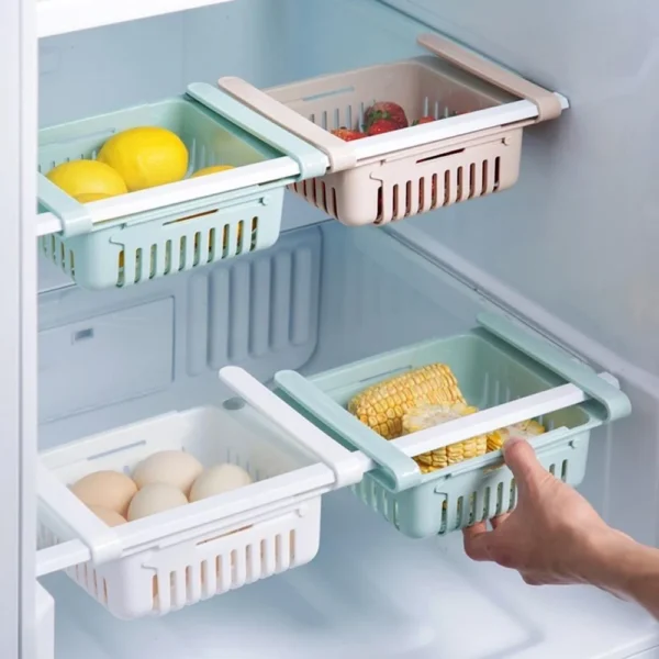 Adjustable Fridge Storage Basket Expandable Fridge Storage Rack Plastic Fridge Space Saver Food Organizer Tray