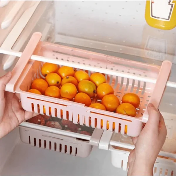 Adjustable Fridge Storage Basket Expandable Fridge Storage Rack Plastic Fridge Space Saver Food Organizer Tray