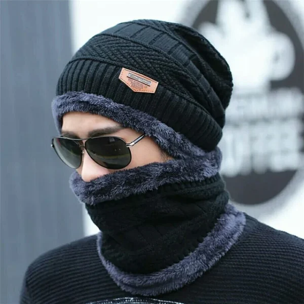 Winter Knitting Skull Cap and Neck Scarf Wool Warm For Men and Women