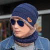 Winter Knitting Skull Cap and Neck Scarf Wool Warm For Men and Women