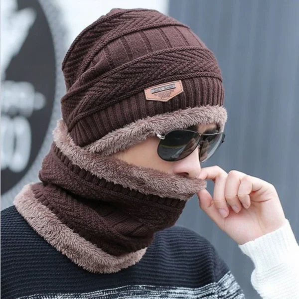 Winter Knitting Skull Cap and Neck Scarf Wool Warm For Men and Women