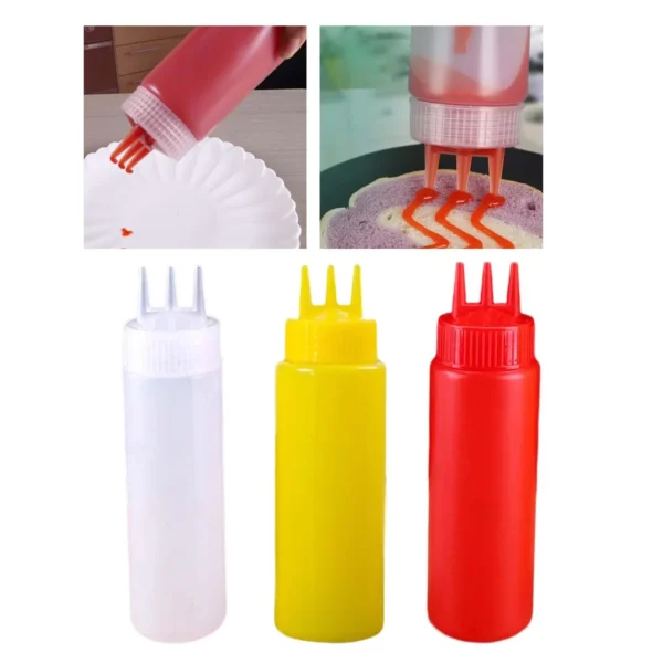 3 Hole Squeeze Bottle, 3 Hole Oil Dispensing Bottles for for Ketchup Sauces Syrup Dressings Arts Crafts Dispenser