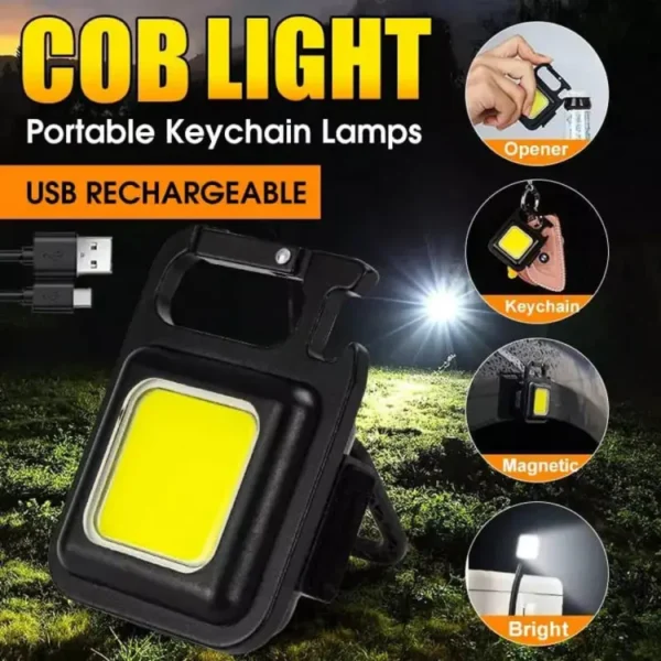 COB Rechargeable Keychain Light 3 Modes Mini Flashlight Keychain