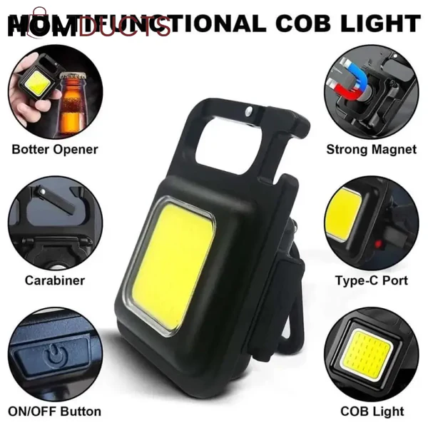 COB Rechargeable Keychain Light 3 Modes Mini Flashlight Keychain