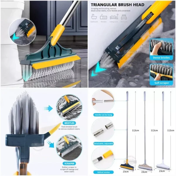 Bathroom Cleaning Brush with Wiper 2 in 1 Tiles Cleaning Brush Floor Scrub Bathroom Brush with Long Handle 120°