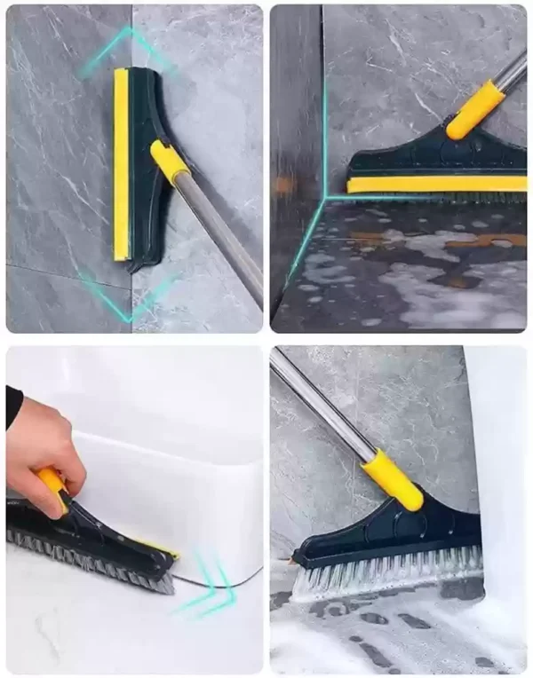 Bathroom Cleaning Brush with Wiper 2 in 1 Tiles Cleaning Brush Floor Scrub Bathroom Brush with Long Handle 120°