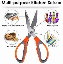 Kitchen Scissors Stainless Steel Meat & Vegetable Cutter with Built-In Nut Cracker & Bottle Opener