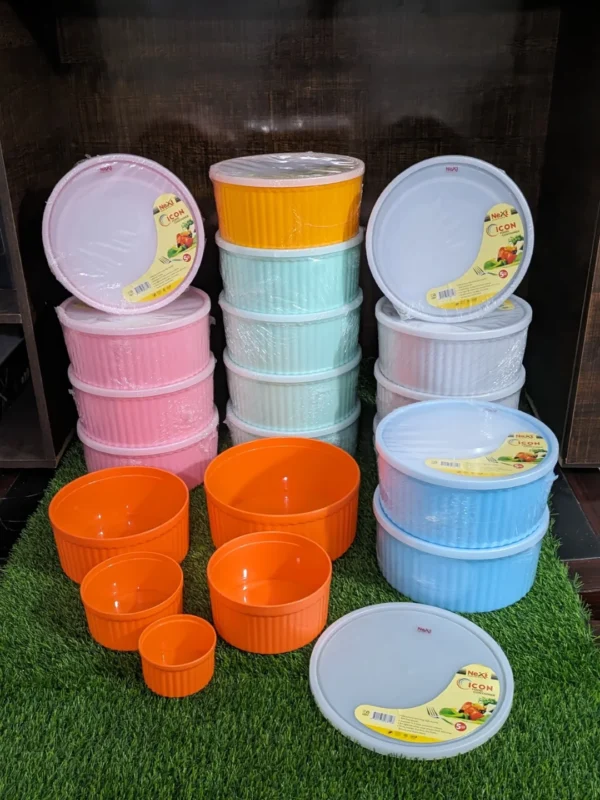 Plastic Bowl Set 5-Pcs/ Next Icon Plastic Food Container Set with Lid - Random Color