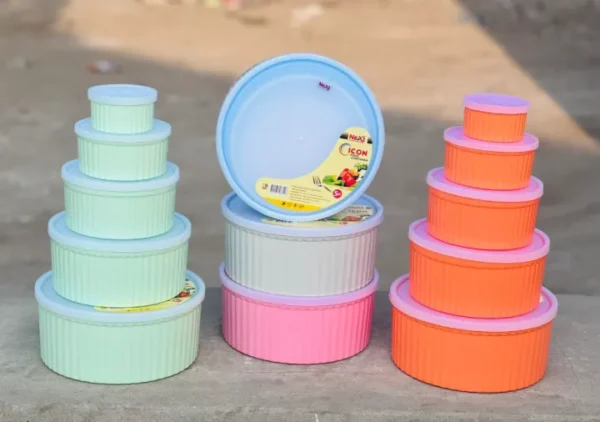 Plastic Bowl Set 5-Pcs/ Next Icon Plastic Food Container Set with Lid - Random Color