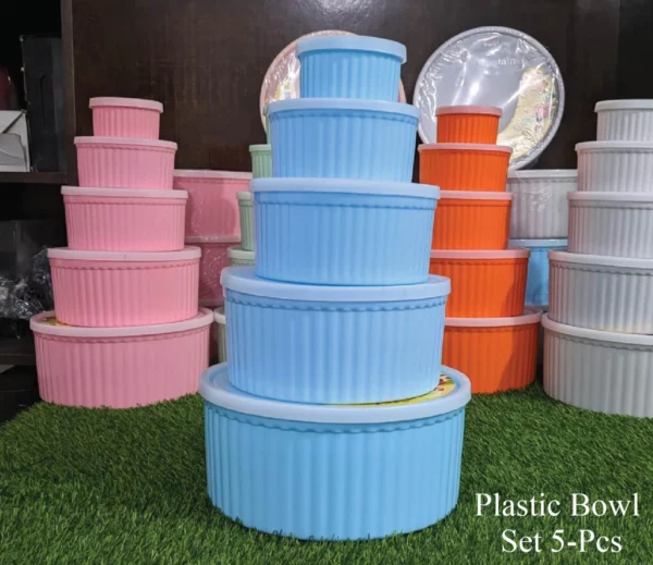 Plastic Bowl Set 5-Pcs/ Next Icon Plastic Food Container Set with Lid - Random Color