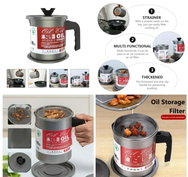 Oil Jug - Stainless Steel Oil Filter Pot 100% Imported - Fat Separator and Storage Container
