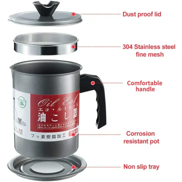 Oil Jug - Stainless Steel Oil Filter Pot 100% Imported - Fat Separator and Storage Container