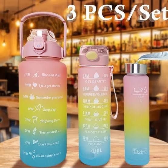 3Pcs Gradient Plastic bottle Set Large Capacity- Multicolor